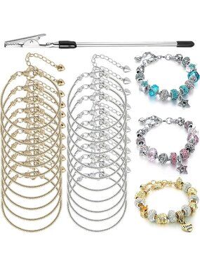 20-Piece Adjustable Snake Chain Charm Bracelet Set with Heart Clasp & Extender